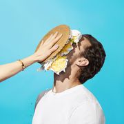 Yellow, Blue, Sky, Arm, Hair accessory, Shoulder, Headgear, Hand, Gesture, Photography, 